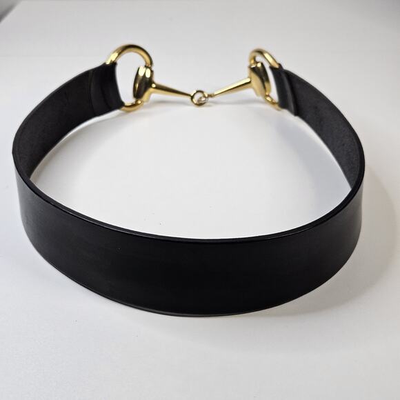 Vintage Bebe Italian Black Leather Belt w Gold 1.75" Strap Waist Belt Band - Picture 6 of 8